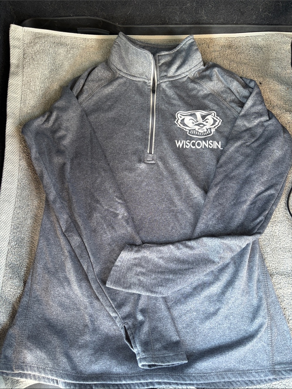 Wisconsin Gray Quarter-Zip Pullover with Bucky Badger Logo